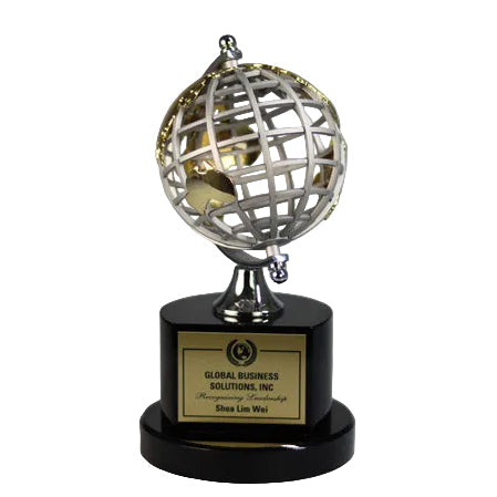 Silver and Gold Globe on Black Base