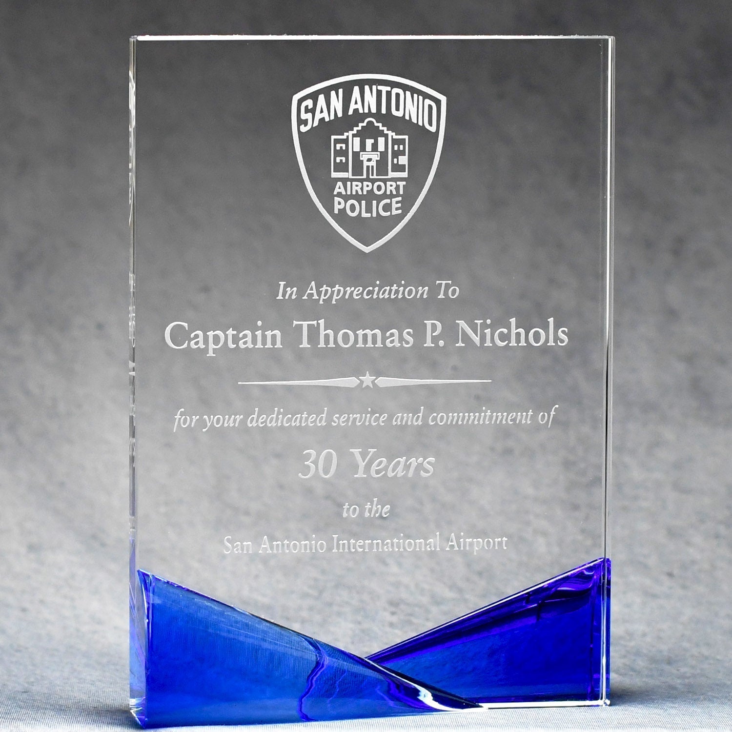 Clear Crystal with Bow-Tie Blue & Red Accents   ÂÂ