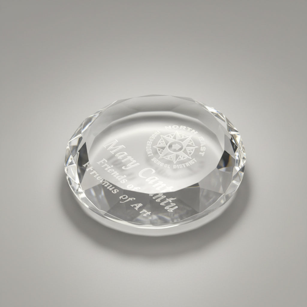 Crystal Round Multi-Faceted Paperweight