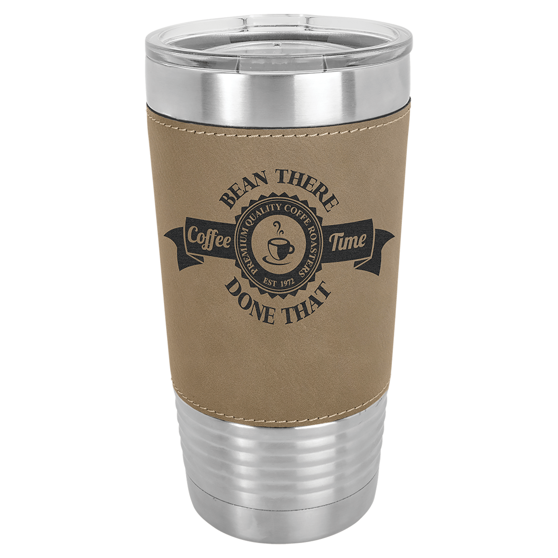 20 oz. Light Brown Laserable Leatherette Tumbler with Clear Lid - LTM5201