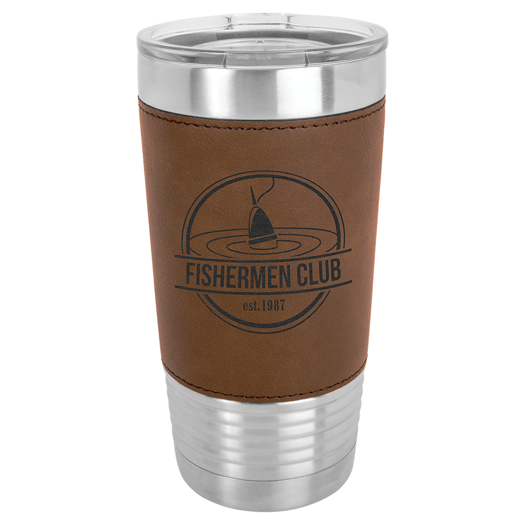 20 oz. Light Brown Laserable Leatherette Tumbler with Clear Lid - LTM5201