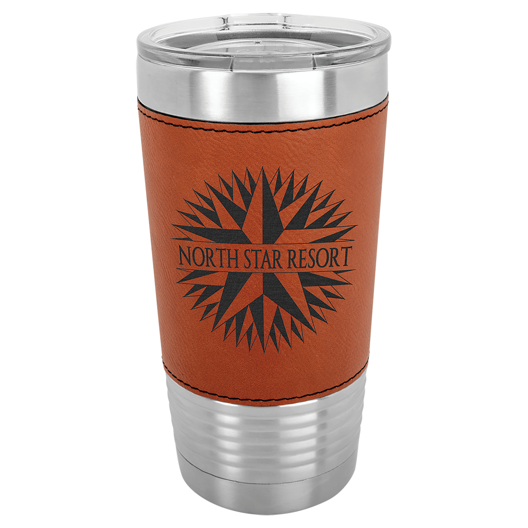 20 oz. Light Brown Laserable Leatherette Tumbler with Clear Lid - LTM5201