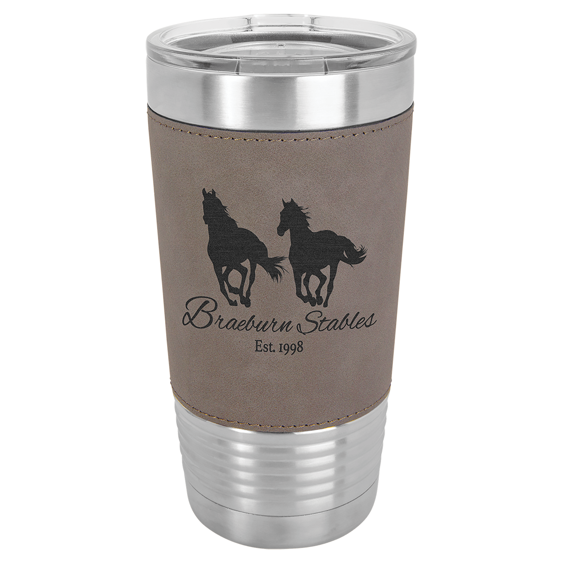 20 oz. Light Brown Laserable Leatherette Tumbler with Clear Lid - LTM5201