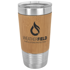 20 oz. Light Brown Laserable Leatherette Tumbler with Clear Lid - LTM5201